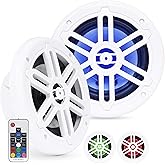 BELVA BMRGBWH 500W Peak (250W RMS) 6.5" 2-Way White Coaxial Marine Speakers with Multi-Color LED Lighting for Boats/ATV/UTV/SxS/Powersport