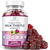 Sugar-Free Milk Thistle Gummies for Liver Cleanse Detox & Repair (Natural Blueberry-Raz Flavor) Cardo Mariano, Cleansing Milk Thistle Extract & Antioxidant Support, Vegan, Replaces Pills & Capsules