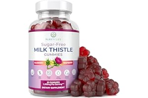 PURIFY LIFE Sugar-Free Milk Thistle Gummies for Liver Cleanse Detox & Repair (Natural Blueberry-Raz Flavor) Cardo Mariano, Cleansing Milk Thistle Extract & Antioxidant Support, Vegan, Replaces Pills & Capsules