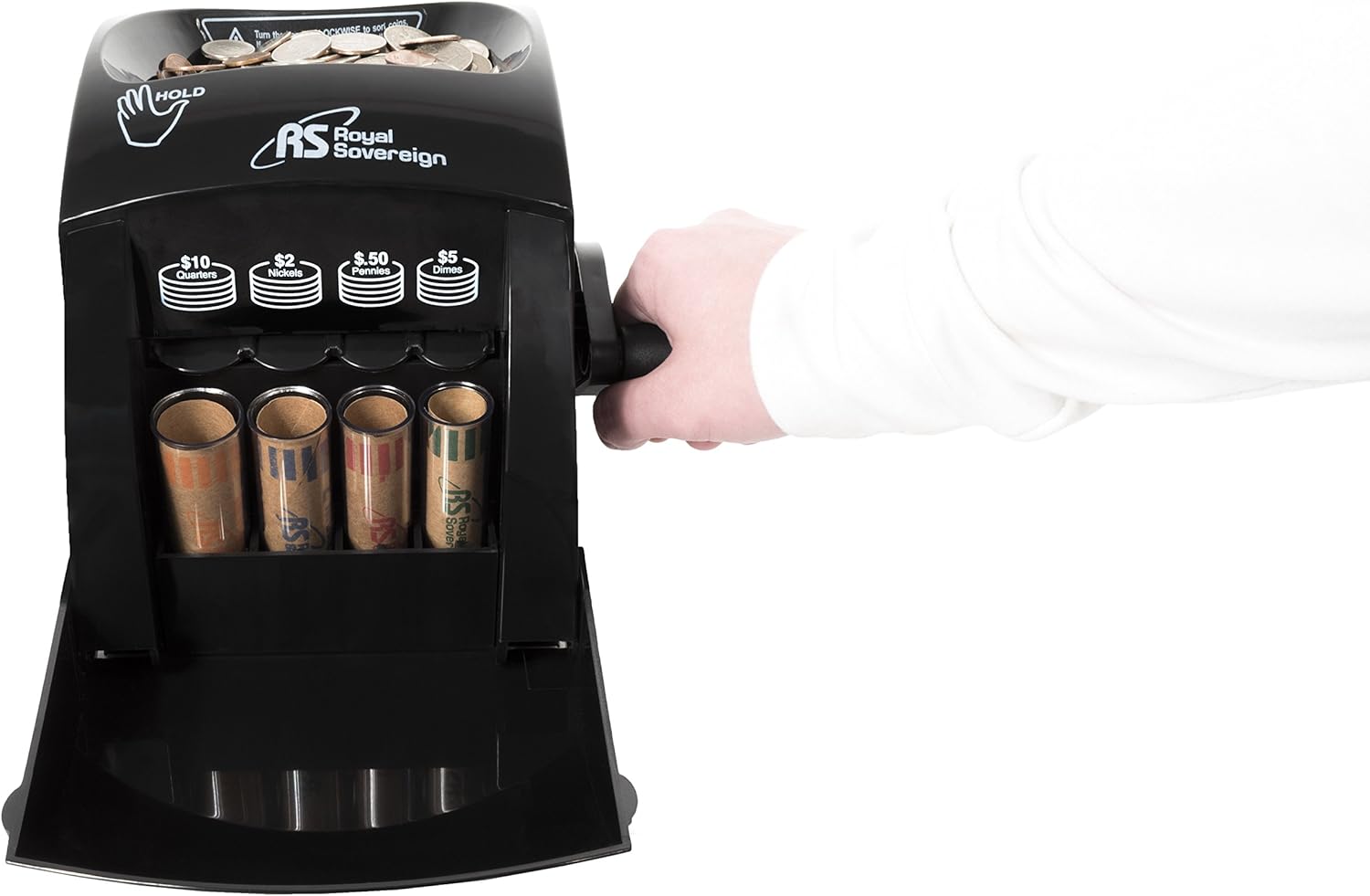 Royal Sovereign 1 Row ECO-Friendly Manual Hand Crank Coin Sorter (QS-1), Single, Black : Coin Sorters And Counters : Office Products