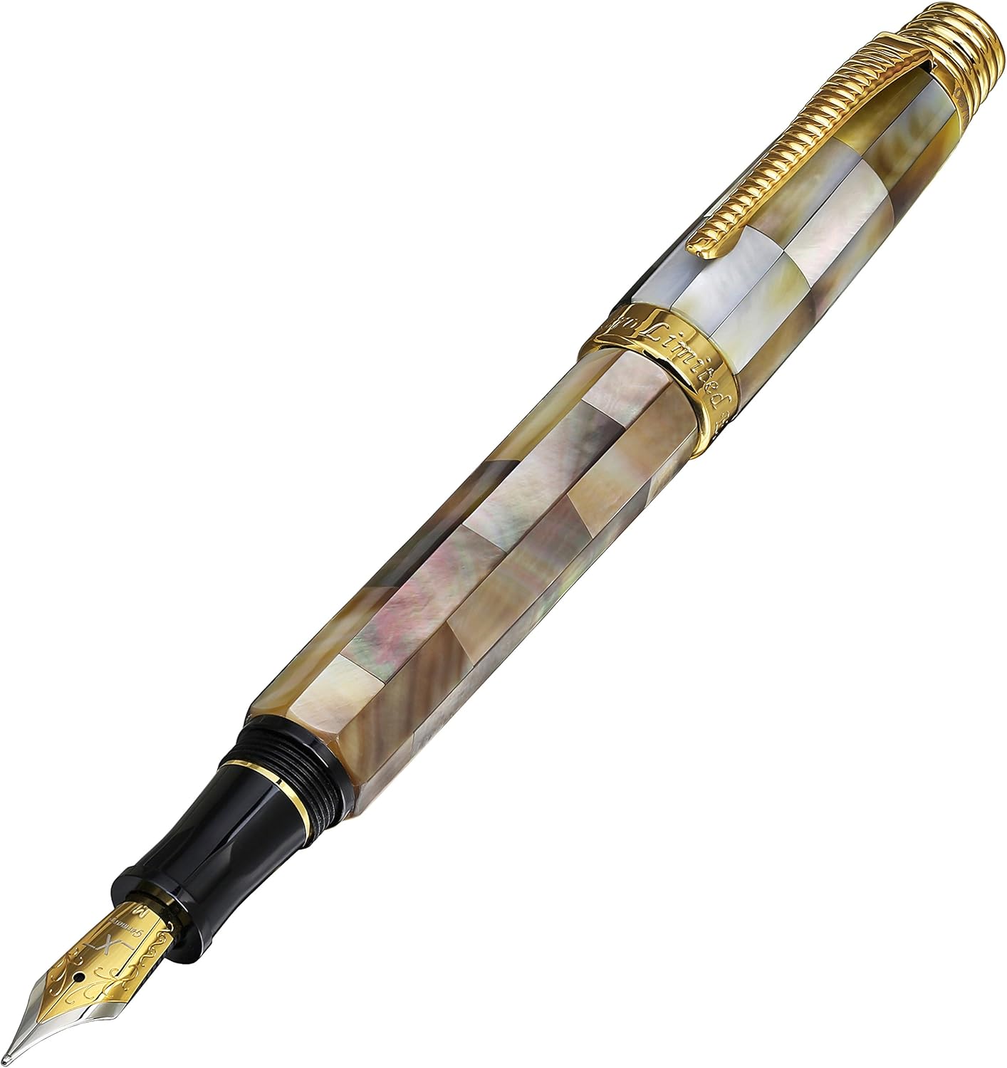 Xezo Medium Point Fountain Pen Handcrafted from Natural Black Mother of