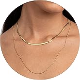 WANTED PIECES 18K Real Gold Plated Snake Chain Necklace, Adjustable Herringbone Necklace Dual Chain Minimalist Jewelry for Women Mom and Girls