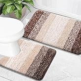 OLANLY Bathroom Rug Set 2 Piece, Soft Absorbent Microfiber Bath Mats and U-Shaped Contour Toilet Rug, Non-Slip, Machine Wash Dry, Plush Shaggy Bath Mats for Bathroom (24"x16"+24"x20", Brown)