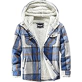 Elesuit Women's Fleece Flannel Jacket Plaid Sherpa Lined Jacket Long Sleeve Button Down Hooded Jackets for Women