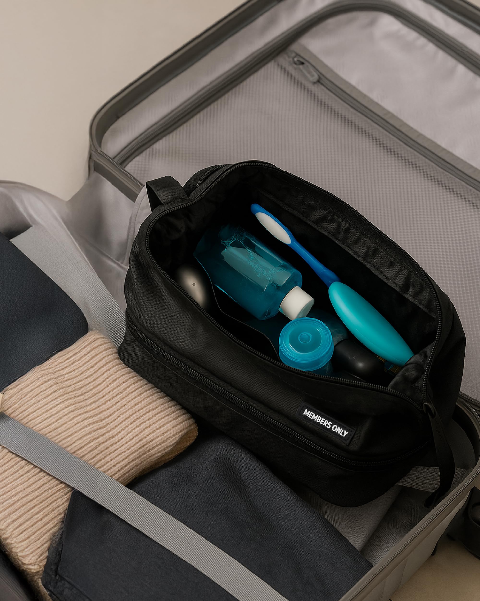 Members Only Dual Dopp Kit Toiletry Bag, Mens Dopp Kit for Travel with Dual Compartments, Mens Toiletry Travel Bag