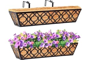 Y&M Window Boxes Horse Trough with Coconut Coir Liner, 24 Inch Window Deck with Coco Liner, Fence Metal Hanging Flower Planter Window Basket Deck Railing Planter Boxes (Flower 24in 2P)