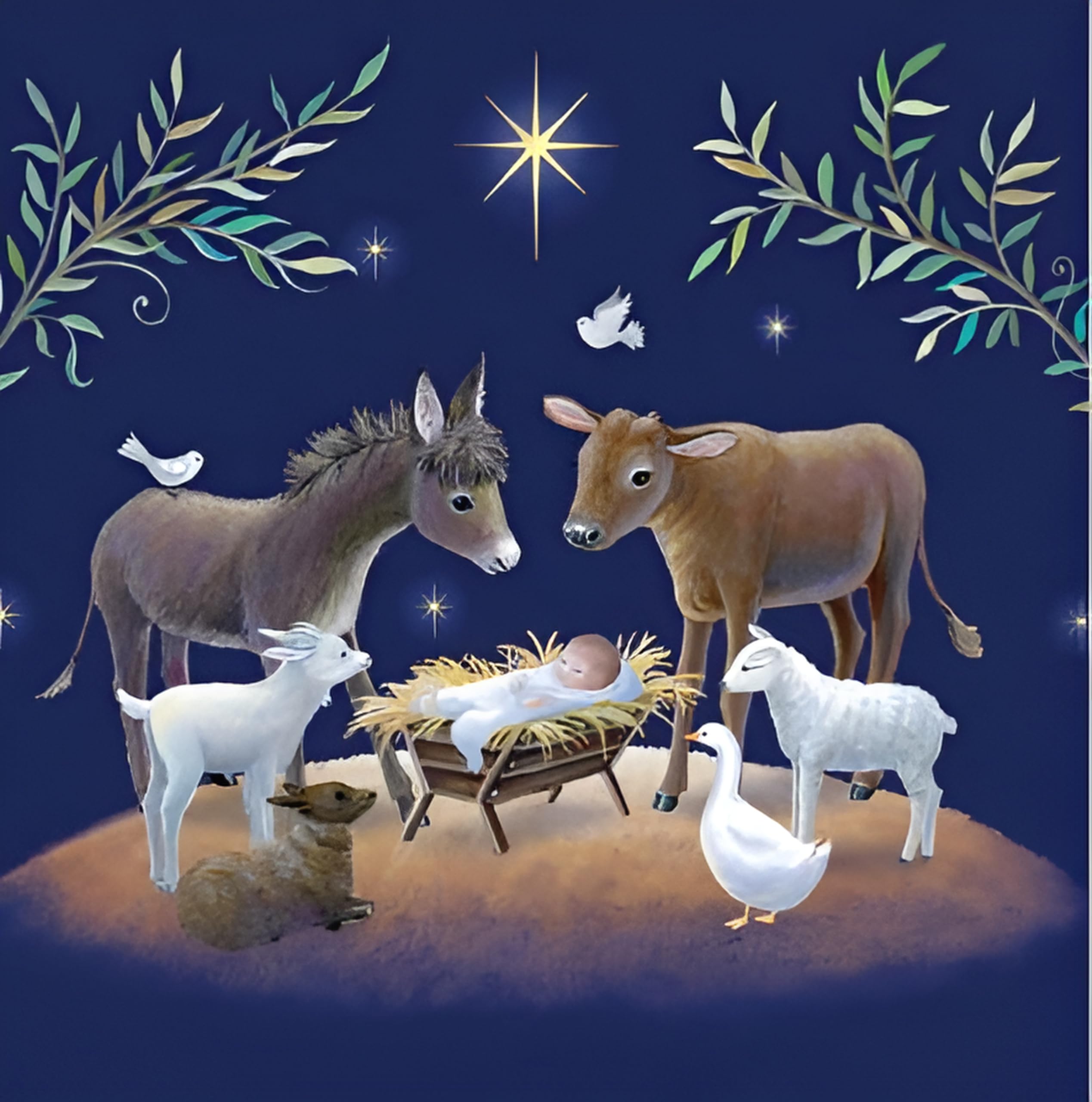 Noel Tatt Charity Christmas Cards Pack of 10 - Charity Christmas Cards with Artistic Animals in a Manger Design - Eco-Friendly Xmas Cards Multipack with Envelopes