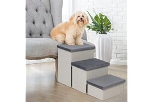 JOMIFIN Dog Stairs for Small Dogs, 3 Tiers Foldable Non-Slip Pet Stairs for High Beds, Couch,Sofa, Safety Ladder for Cats Dogs