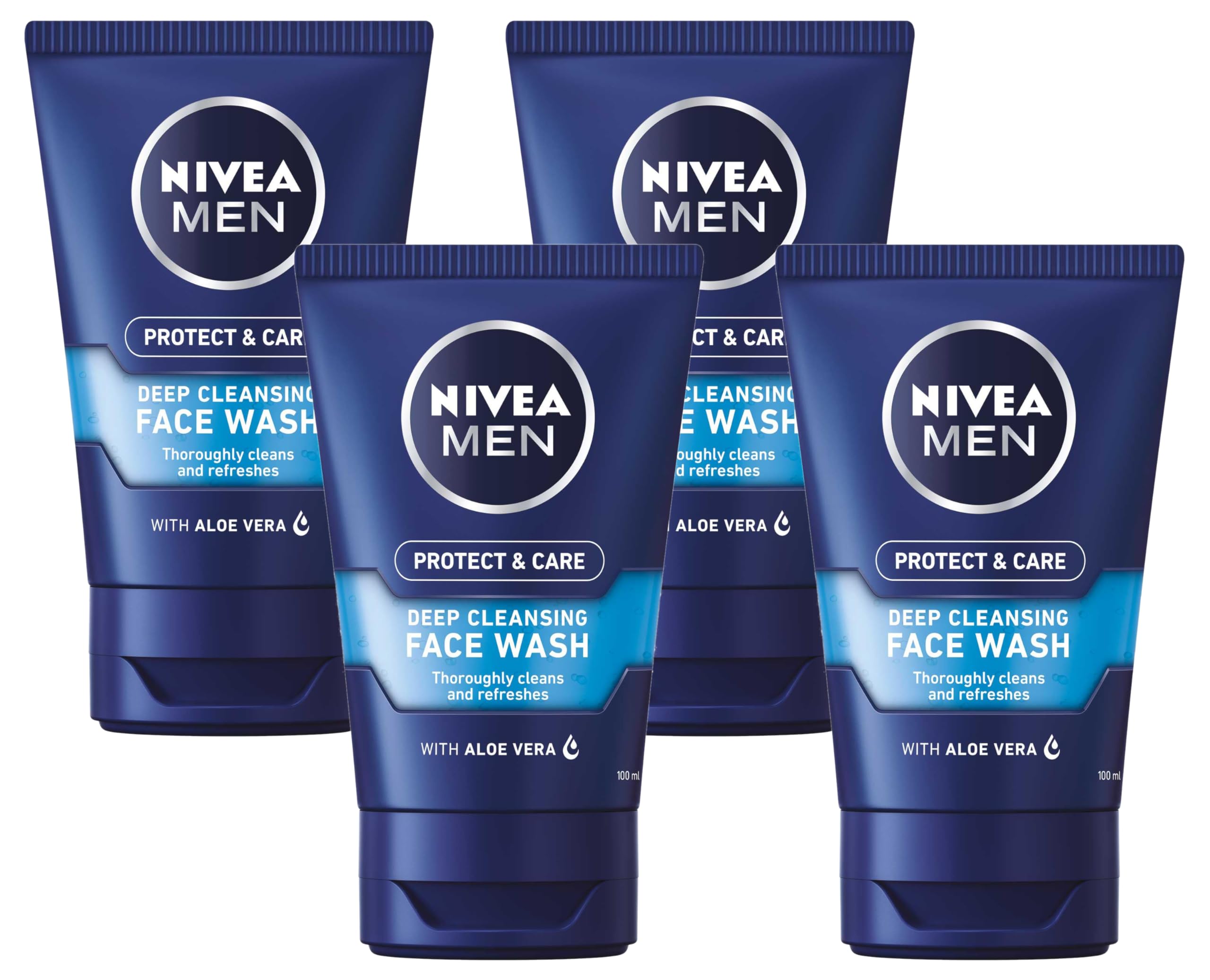 NIVEA MEN Deep Cleaning Face Wash Protect & Care (100 Ml) (Pack of 4)