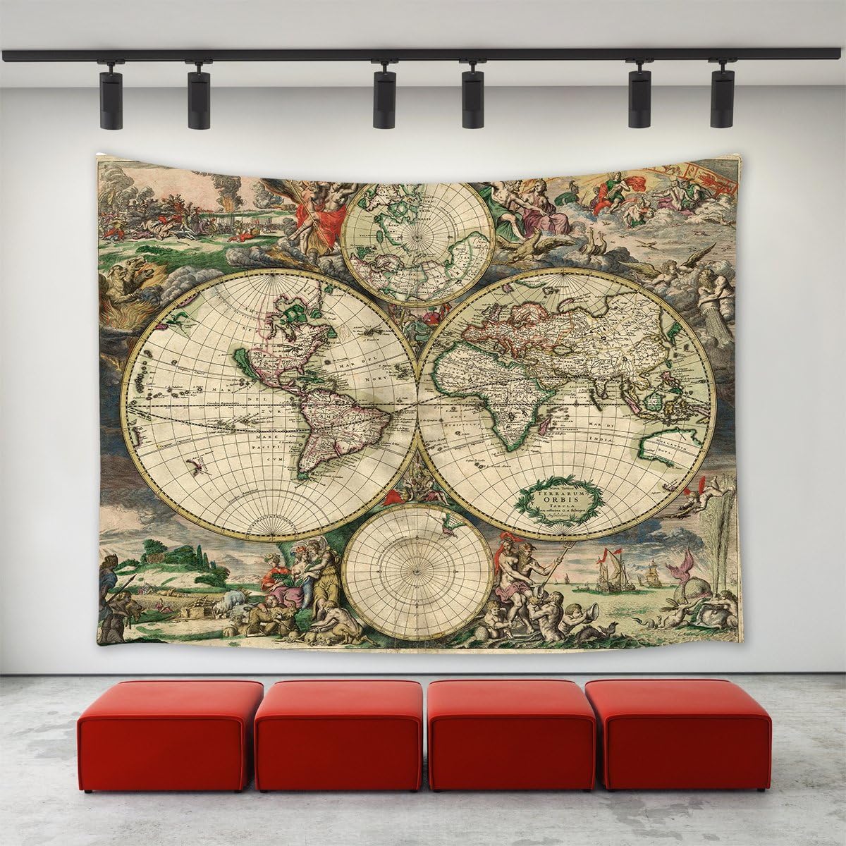 LBKT Ancient Old World Map Tapestry Wall Hanging Vintage Retro Antique Ancient Old World Map 1689 Wall Art Home Decoration Wall Tapestries for Bedroom Living Room Dorm Decor 90"x60"