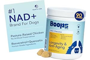 BOOPS PETS NAD+ Precursor & Senior Dog Supplement - 90 Soft Chews & Vitamins - NMN Alternative for Longevity, Anti-Aging & Energy - Nicotinamide Riboside, Resveratrol, Quercetin, Made with Pasture-Raised Chicken