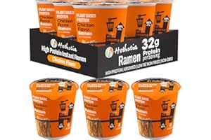 Hethstia Protein Ramen, Chicken Flavor Pre-Packaged Ramen Soup Cup, 6-Pack Instant High-Protein Noodles with 32g Plant Protein, Vegan, Low Fat, Air-Dried, Non-GMO, Healthy Quick Meal