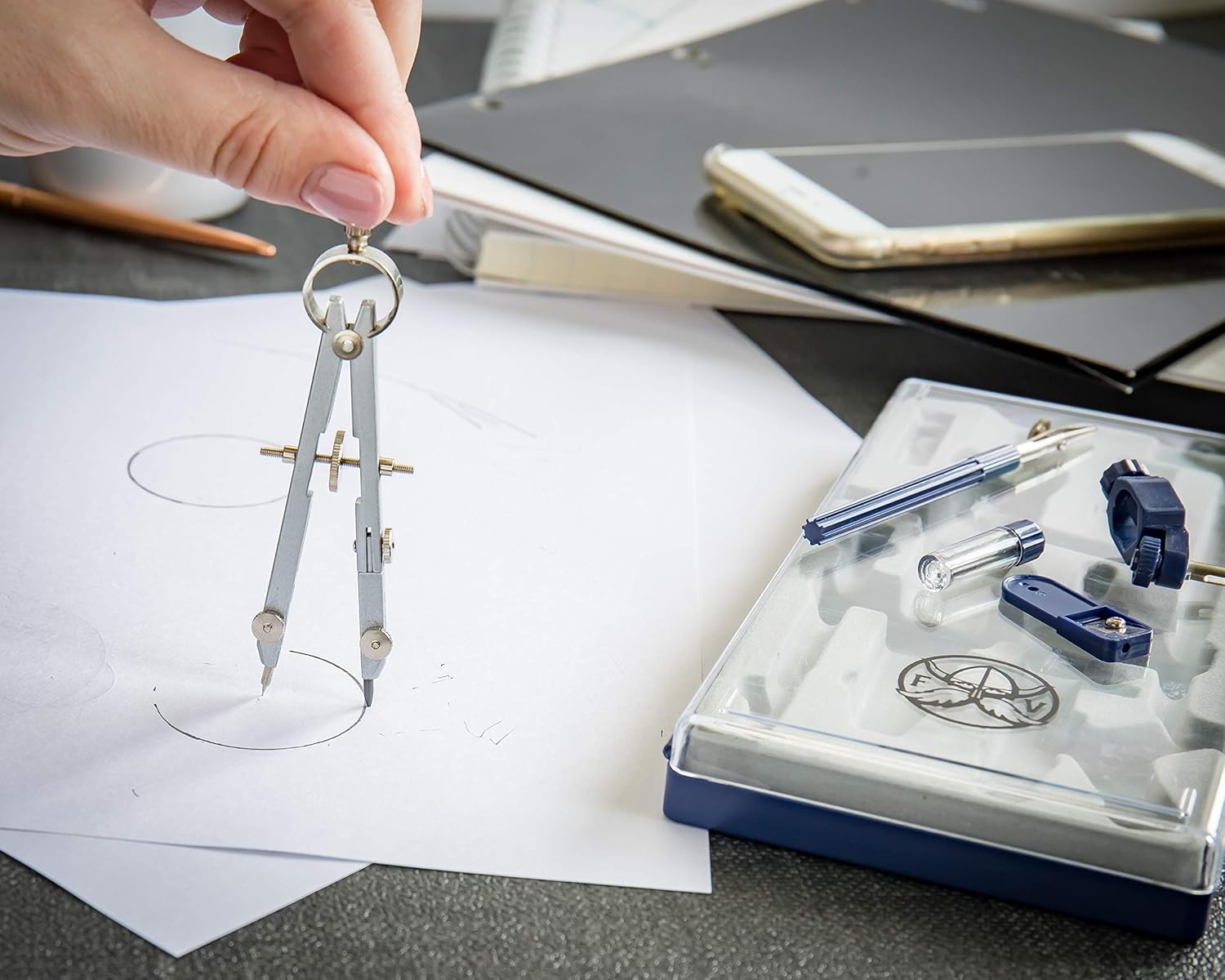 Drafting Compass for Geometry Set - Drawing Compass Geometry Set for Drafting, Math and Making Circles with Large Extension Beam for School, Drafting, Engineering and Architecture : Office Products