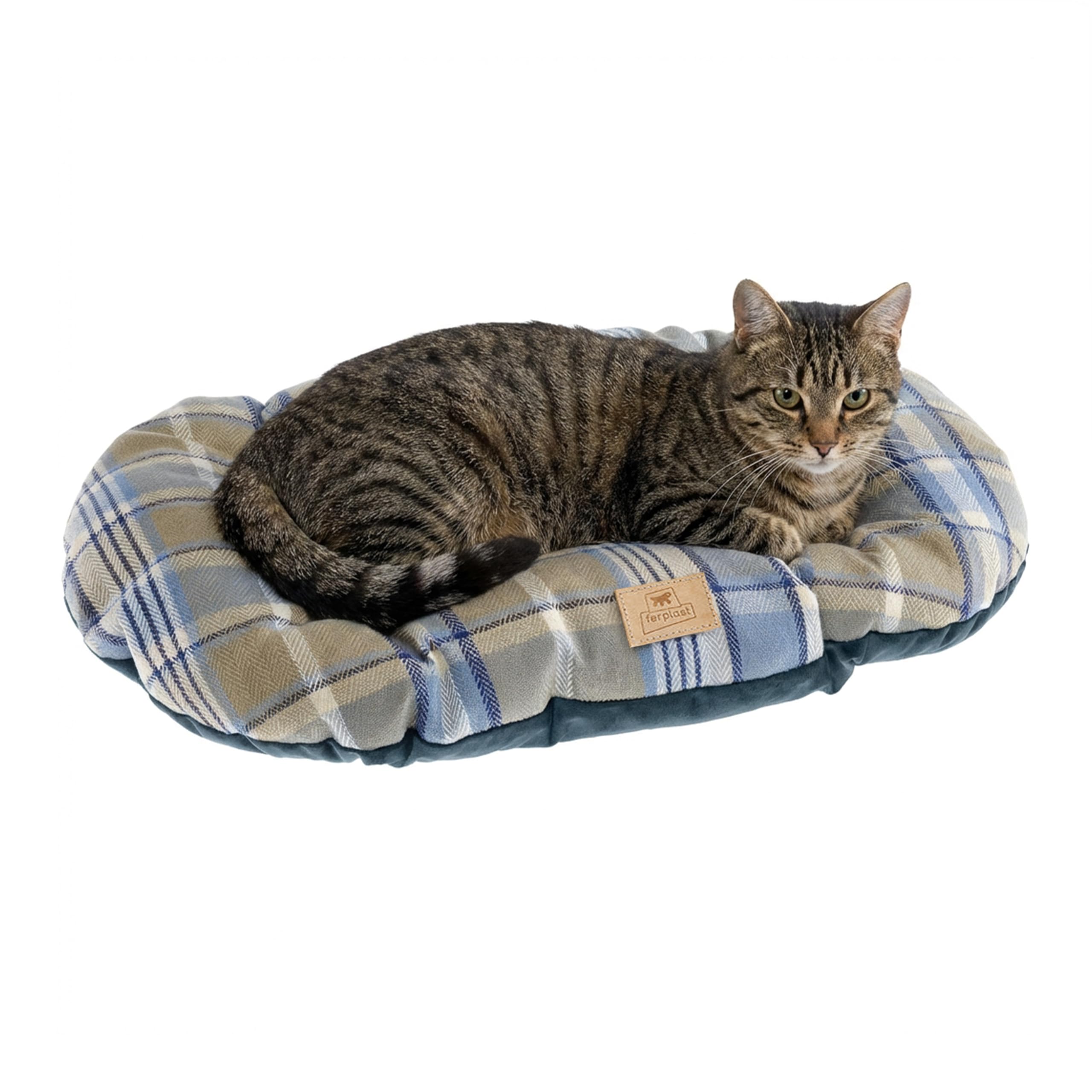 Ferplast Cat And Dog Padded Cushion Scott 55/4, Double-Sided, Tartan, Soft Velvet, Washable, Blue, S