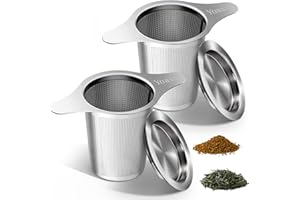 YOASSI Extra Fine 18/8 Stainless Steel Tea Infuser Mesh Strainer with Large Capacity & Perfect Size Double Handles for Hanging on Teapots, Mugs, Cups to Steep Loose Leaf Tea and Coffee (2 Pack)