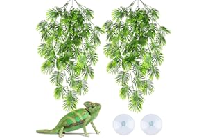 QUOZUO Reptile Tank Accessories Terrarium Plants, 2 Pack Reptile Hanging Plants Faux Leaves Reptile Hide with Suction Cup, Bearded Dragon Tank Accessories for Leopard Gecko Lizard Snake (sanweikui)