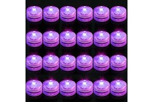 idyl light Purple Submersible Led Lights, Waterproof Tea Lights Underwater Mini Pool Lights Battery Operated Flameless for Vases Fountain Halloween Christmas Home Decorations (24 Pack)