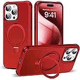 SKYLMW Compatible with iPhone 15 Pro Max Case with Invisible Magnetic O-Ring Stand Military-Grade Case for iPhone 15 ProMax 6.7" [Compatible with Mag-Safe][Great Grip Feeling], Red