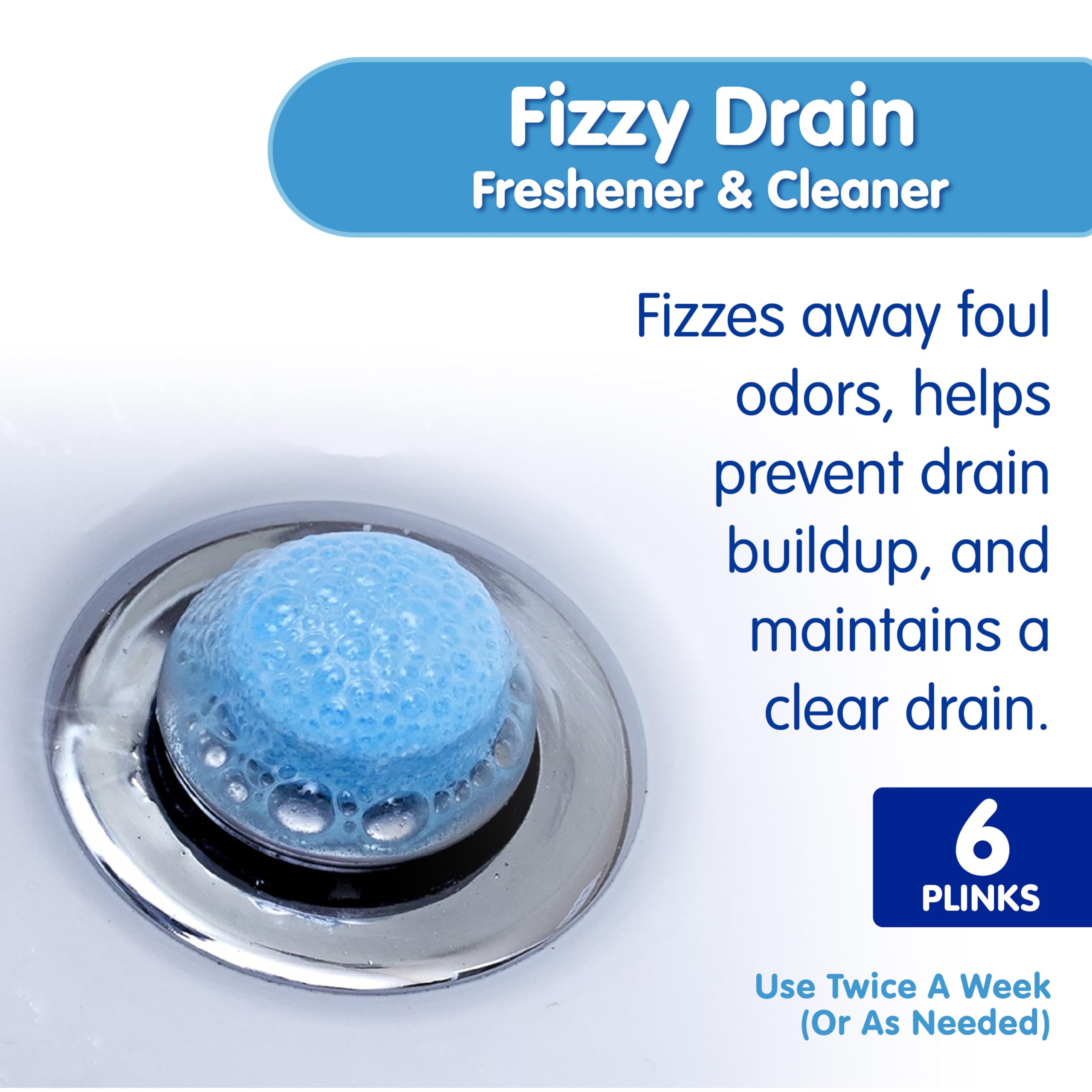Plink Fizzy Drain Freshener and Cleaner, Prevents Clogs and Removes Odors in Household Sinks, Lemon Scent, 6-Pack