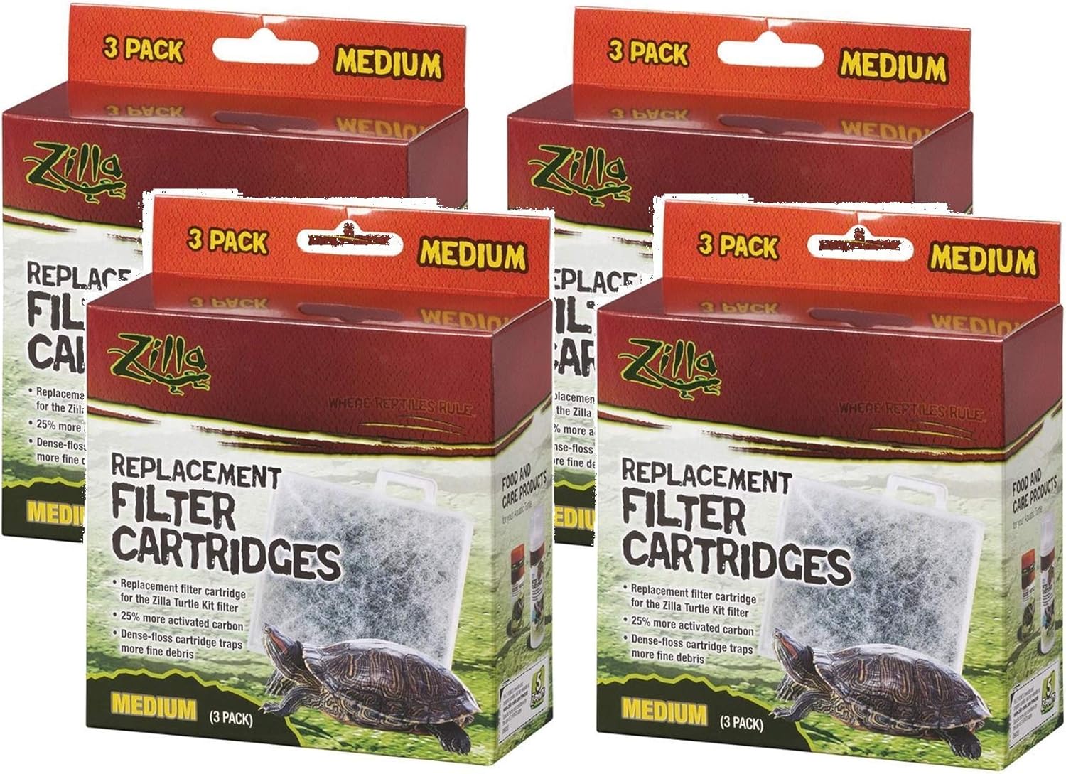 Zilla (4 Pack) Basking Platform Replacement Filter Cartridges for Aquarium (3 Filters Per Pack)