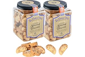 Nonni's La Dolce Vita Almond Biscotti - 2 Tubs - 34oz of Biscotti Italian Cookies - Italian Biscotti Cookies - Biscotti Jar - Biscotti Packed w/California Whole Almonds - Perfect w/Coffee - Kosher