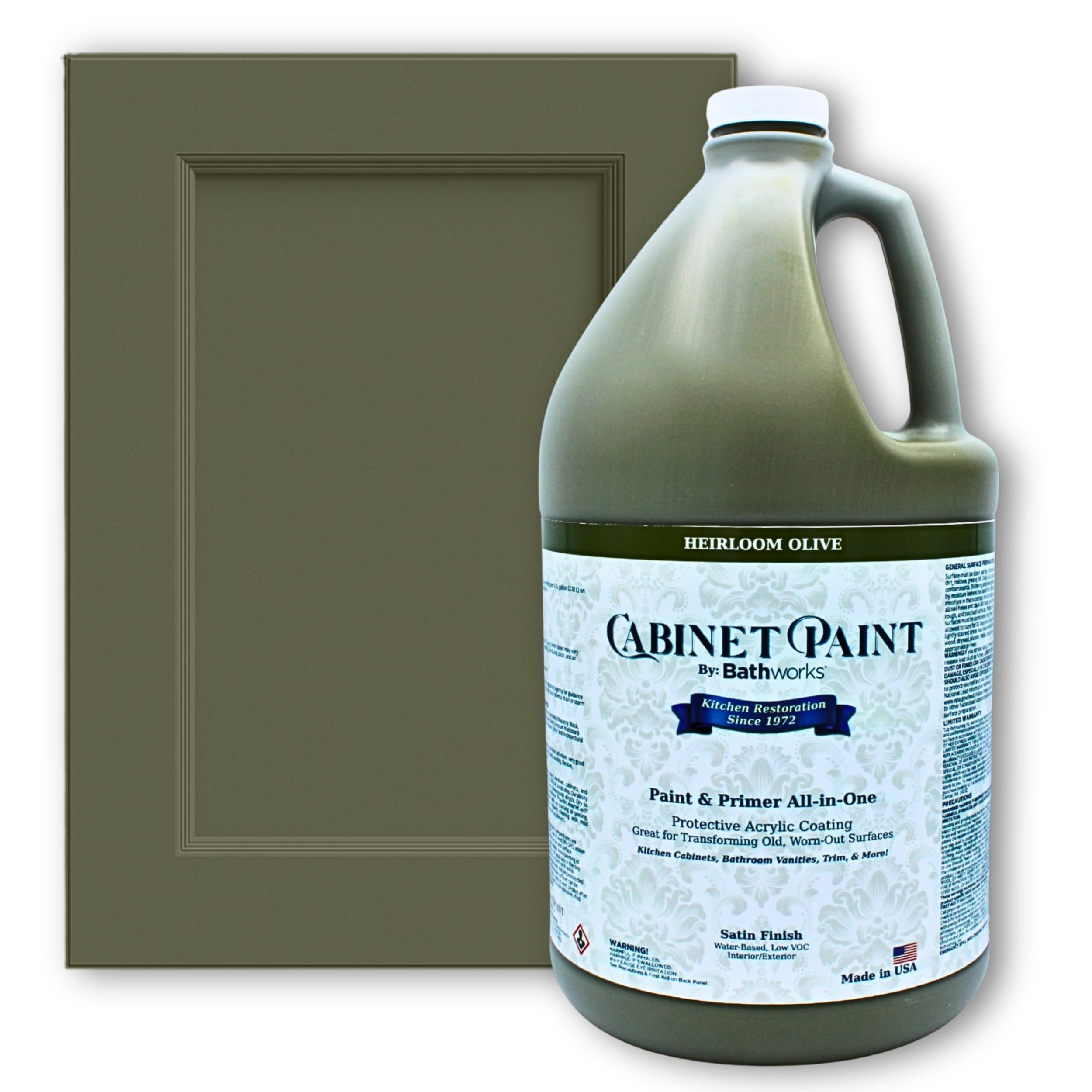 Photo 1 of Bathworks Cabinet & Furniture Paint - Satin Finish, Easy Application, Low-VOC, Durable, Made in USA (Heirloom Olive, 1 Gallon)