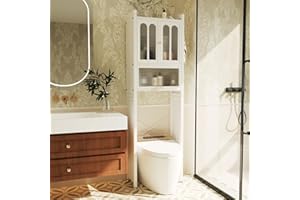 Barlezy Metal Over The Toilet Storage Shelf, Free Standing Over The Toilet Storage Cabinet w/Double Visible Doors & One Enclo