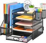Marbrasse Desk Organiser 5-Tier Tray Drawer 2 Pen Holders Mesh Black view 1