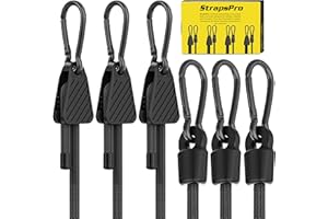 STRAPSPRO Adjustable Bungee Cords, Upgrade Bungee Cord with Carabiner Hooks Outdoor Heavy Duty 36 inch Long, Easy to Adjust Length Black Elastic Ropes Cable with Clips On Both Ends for Bike Rack, Tarps, Cargo