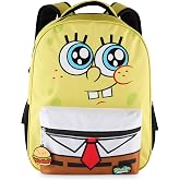 AI ACCESSORY INNOVATIONS SpongeBob Square Pants Backpack for Boys &amp; Girls, 16&rdquo; Big Face Nylon Twill Bookbag w/Molded Hamburger Patty Dangle, Yellow