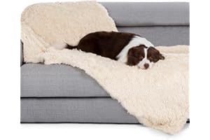 gogobunny Waterproof Dog Blanket for Large Dogs, Cats, Puppy, Reversible Faux Fur Pet Throw Blanket, Washable, Calming Furniture Protection for Sofa Bed (33x77 Inch (Pack of 1), Beige)