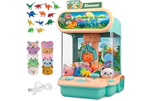 TINGINGYULI Claw Machine for Kids,Mini Dinosaur Vending Machines Candy Grabber Prize Dispenser Pink Toys for Boy Girl,Electronic Arcade Game with 10 Mini Plush Toys and 12 Dinosaur Toys for Easter Birthday Gifts