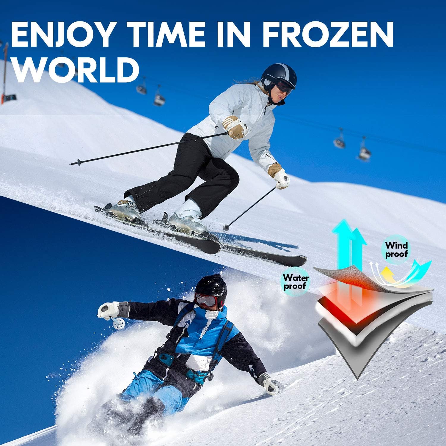 Vgo -4℉ or Above 3M Lined Unisex Goat Leather Skiing & Winter Gloves (GA2446FW): Sports & Outdoors