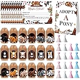 Cinnvoice 73 Pcs Adopt a Horse Party Supplies, 18 Stuffed Horse Centerpiece 18 Foldable Boxes 18 Cute Birthday Hats 18 Adoption Certificates Card 1 Adoption Sign for Adopt a Pony Party Decoration