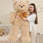Tezituor Valentines Giant Teddy Bear, 4 Feet Soft Big Stuffed Animal Life Size 47 Inch Plush Bear Toy Anniversary Birthday Gift for Girlfriend Kids,Brown