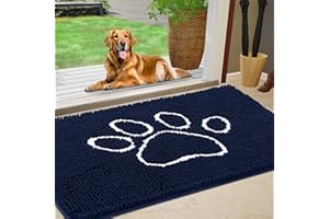 IM HOME Dog Door Mat for Muddy Paws, Pet Rug Chenille Absorbent Outdoor Doormat 36"x 24", Non Slip Heavy Indoor Doormat Soft Front Inside Doormats for Entryway, Mud Paws, Patio,Dog Paw Navy Blue