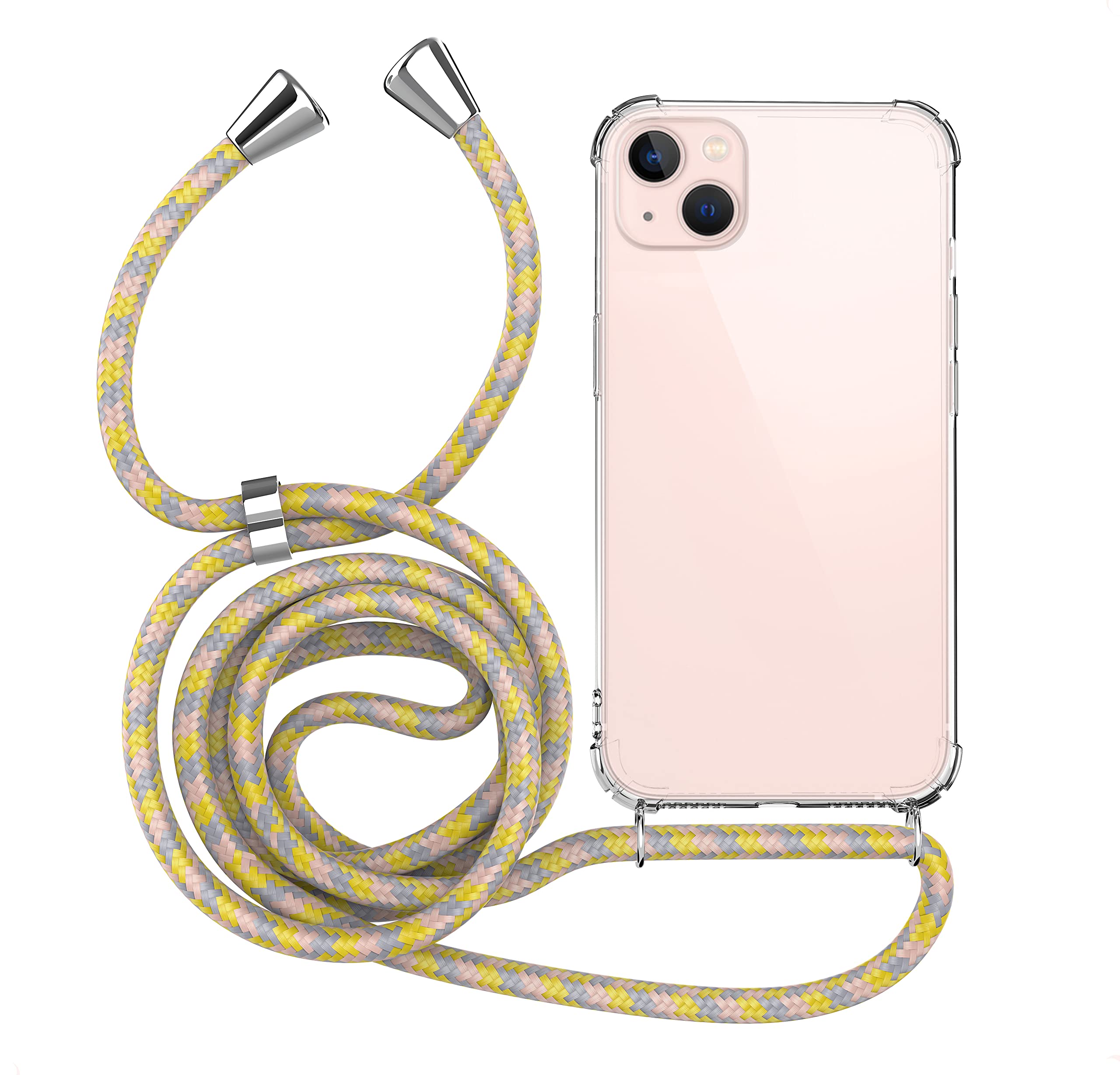 MyGadget Strap Case for Apple iPhone 14 Plus - Crossbody Phone Cover - TPU Silicone Case with Neck Holder - Cord Lanyard Carrier with Rope in Multicolor