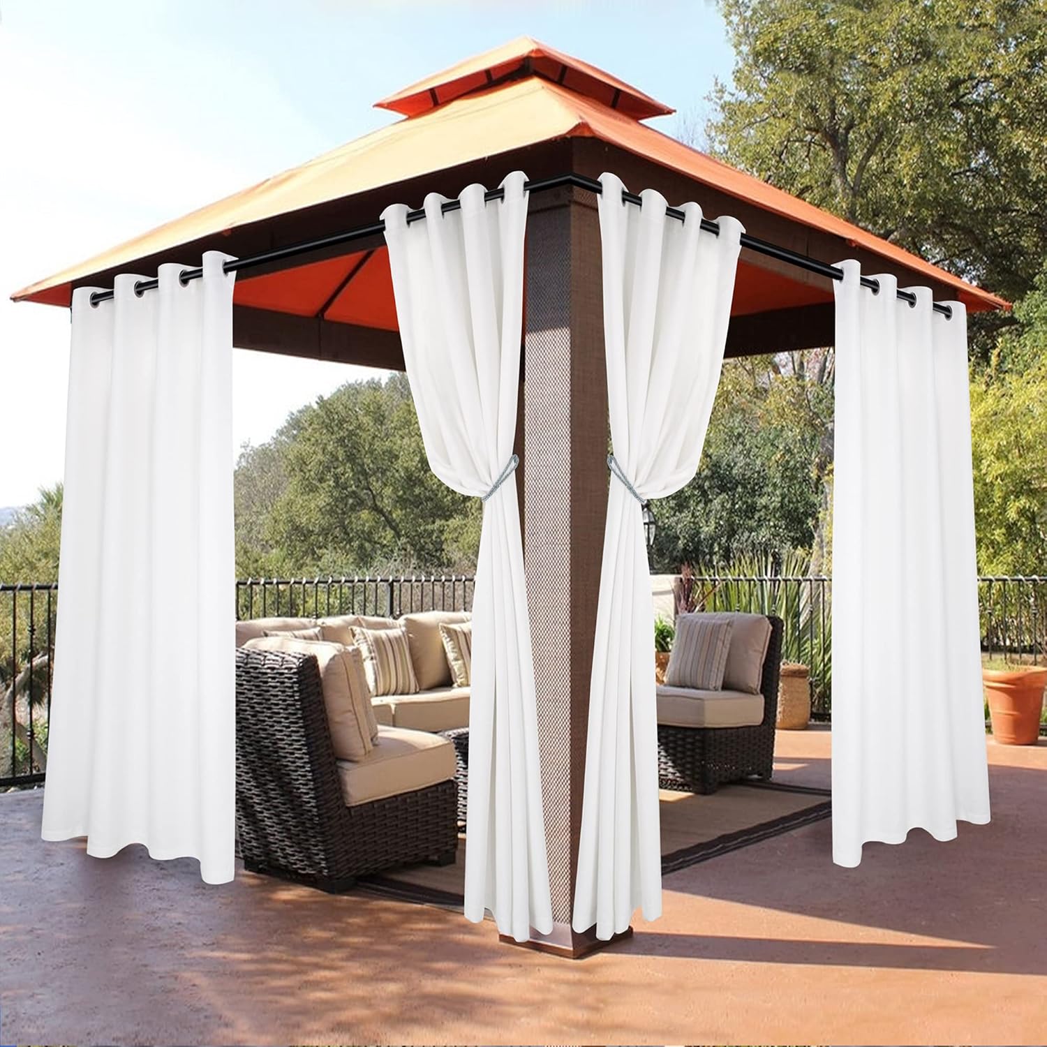 Outdoor Curtains - BONZER Outdoor Curtains for Patio Waterproof - Light Blocking Weather Resistant Privacy Grommet Outside Curtains for Gazebo, Porch, Pergola, Cabana, Deck, Sunroom, 1 Panel, 52W x 108L inch, White