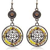 Fuvirou Bohemian Ethnic Earrings for Women Girls Vintage Colorful Round Geometric Ethnic Tribal Dangle Drop Earring Statement Jewelry Gifts