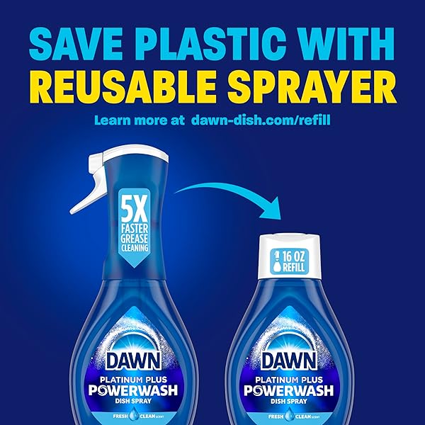 DAWN POWERWASH FRESH DISH SPRAY, LIQUID DISH SOAP, DISH SOAP REFILL, DISH DETERGENT LIQUID, 2 REFILLS, 43 FL OZ