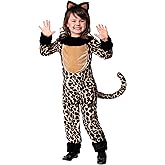 Fun Costumes Girls Leopard Costume with Headband - Kids Jungle Cat Animal Jumpsuit - Child Animal Halloween Costume - Brown, X-Large