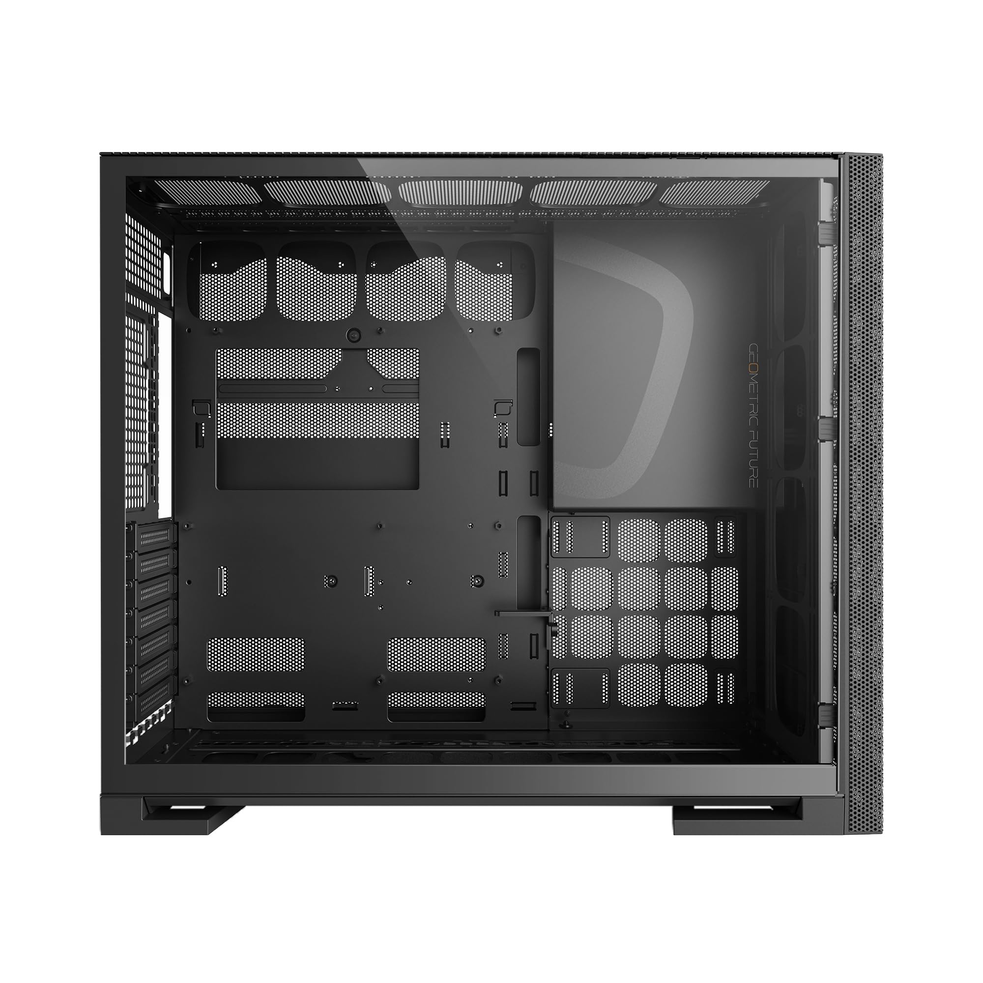 M5 Vent Mesh Panel Tempered Glass Mid Tower, E-ATX/ATX Gaming Case, High Airflow, 1.2mm Steel, Type C, Support 420/360 Radiator, ARGB PWM 140m fan x 5 Pre-Installed, Black, GEO-M5VF-B
