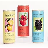 De Soi Social Spritz | Uplifting Adaptogen Drink 12ct | Caffeine Free, 25 Cal, Low Sugar Mocktail Alcohol Alternative; Blackberry Hibiscus, Peach Ginger &amp; Lemon Elderflower flavors