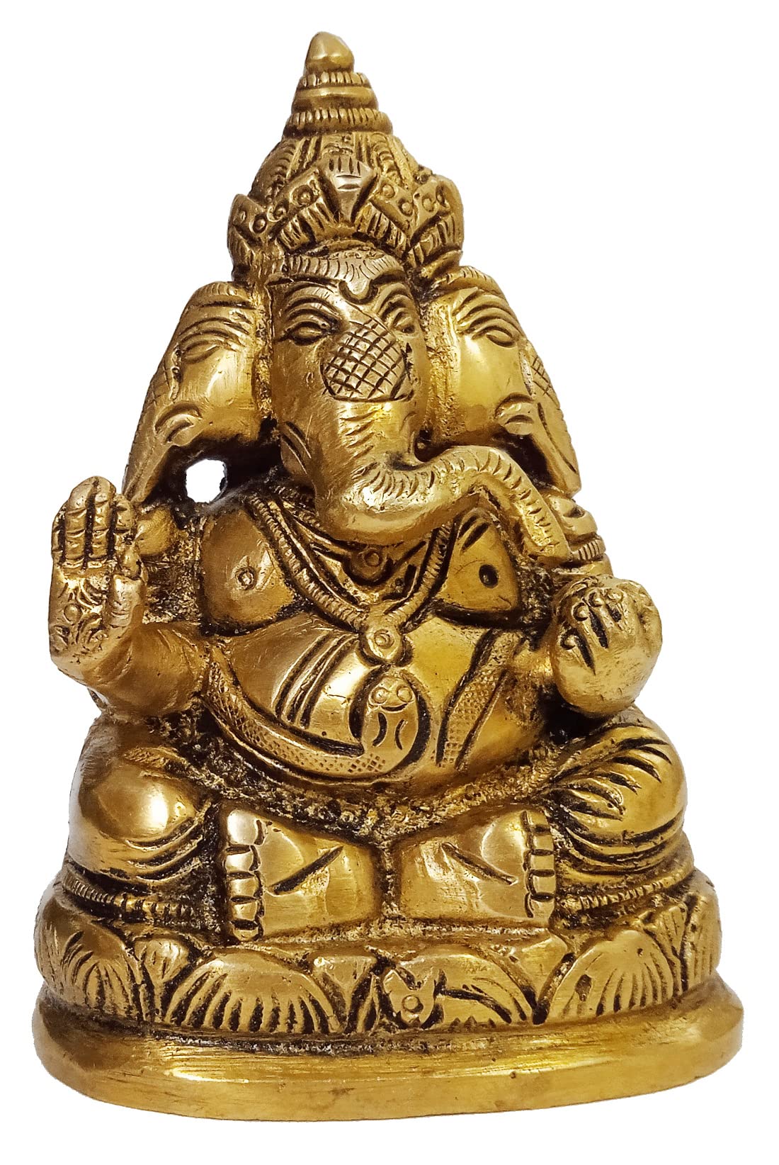 Purpledip Brass Idol Trimukhi Ganapati: Collectible Statue Three Headed Ganesha (12417)