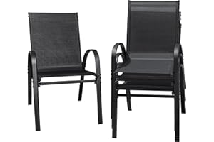 Flamaker Patio Chairs Stackable Dining Chairs Set of 4 Metal and Teslin Outdoor Chairs for Lawn Deck Porch Balcony (Black)