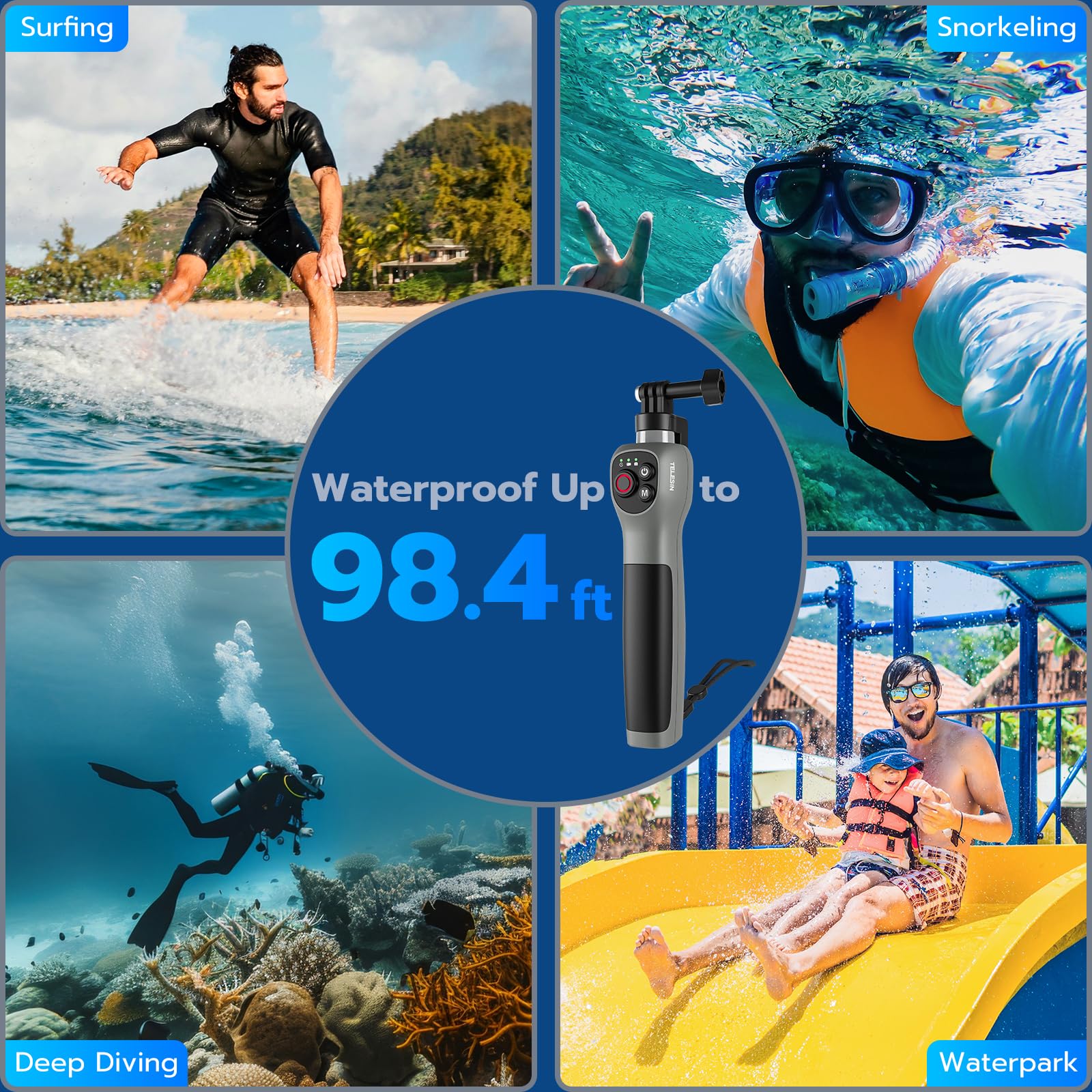 Underwater Bluetooth Selfie Stick for GoPro Hero 13 12 11 10 9 8, 33inch Waterproof Extendable Pole with Remote, 21 Hours Shooting for Diving Surfing Snorkeling, Perfect for Stunning Underwater Shots