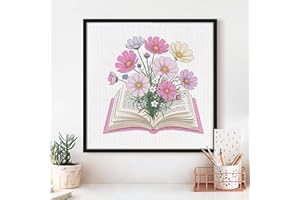Flowers Cross Stitch Kits - Cute Books Series | Beginner DIY Embroidery Kit with 11CT Fabric & Vibrant Threads | DIY Mindful 