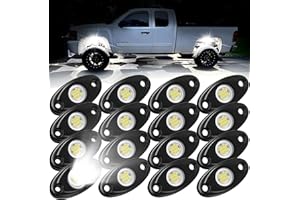16 Pods White Rock Lights, Heefrole IP68 Waterproof Shakeproof Wide Angle Anti-Corrosion Pure White LED Rock Lights for Trucks Jeep UTV ATV SUV Boat Underglow Lighting Kit
