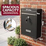 ZENO Wall Mounted Letter Box Black Secure Mailbox 2 Keys Nameplate view 5