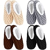Eurzom 4 Pairs Fuzzy Soft Sole Slippers for Women Indoor House Slippers with Non Slip Bottoms for Winter Cozy Gift